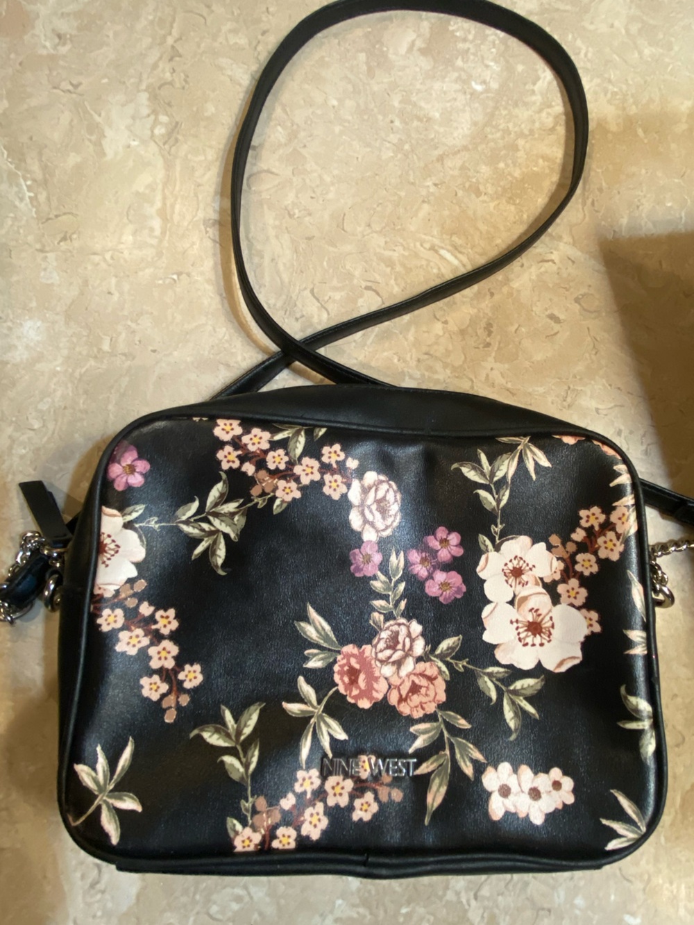 Nine West Black Crossbody with Pink & Cream Floral Accents